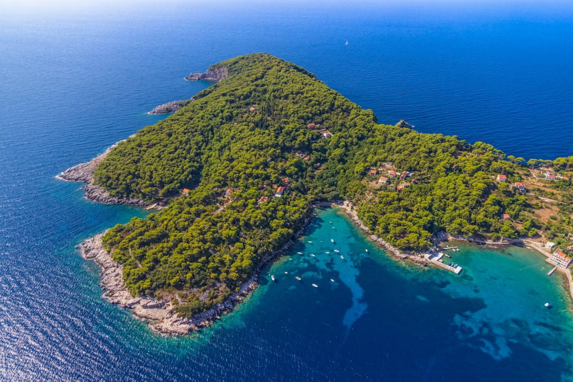 Rocky beach on Elaphites island Kolocep - Dubrovnik archipelago.
